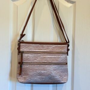 The Sak Hasley Beige Ivory Stripes Faux Leather Cross-Body Bag